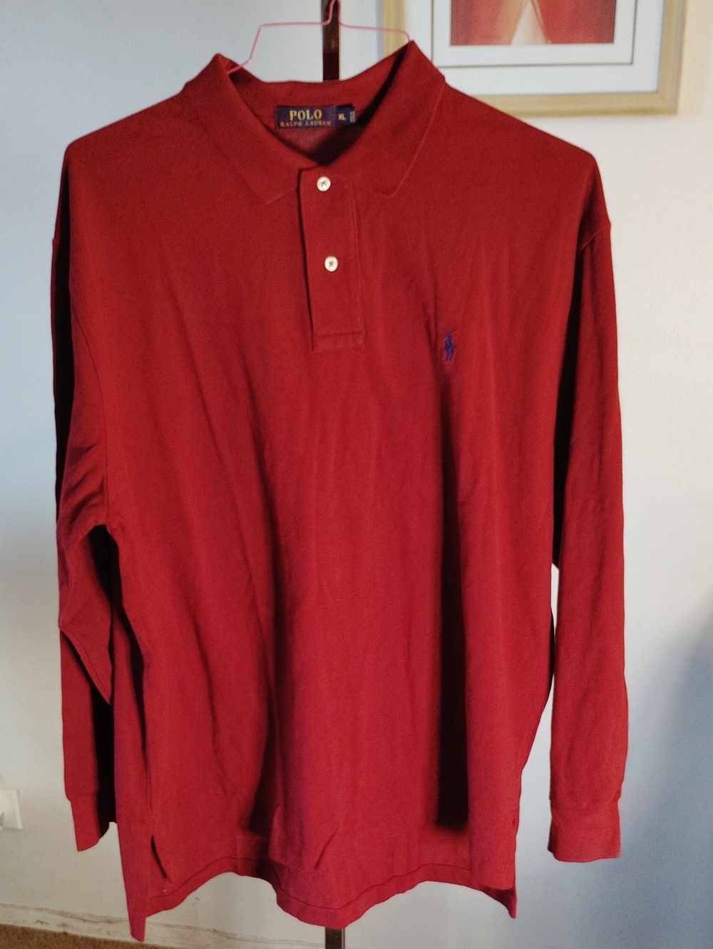 Polo by Ralph Lauren Long-Sleeve Polo in Deep Red with Navy Logo